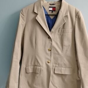 Vintage Tommy Hilfiger Beige Blazer with Blue Lining Size 14